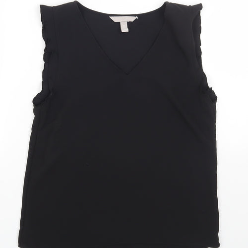 H&M Womens Black Polyester Basic Blouse Size 6 V-Neck