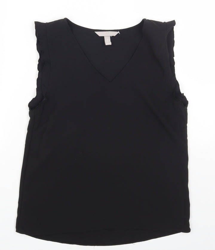 H&M Womens Black Polyester Basic Blouse Size 6 V-Neck