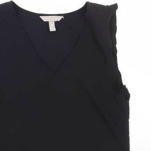 H&M Womens Black Polyester Basic Blouse Size 6 V-Neck