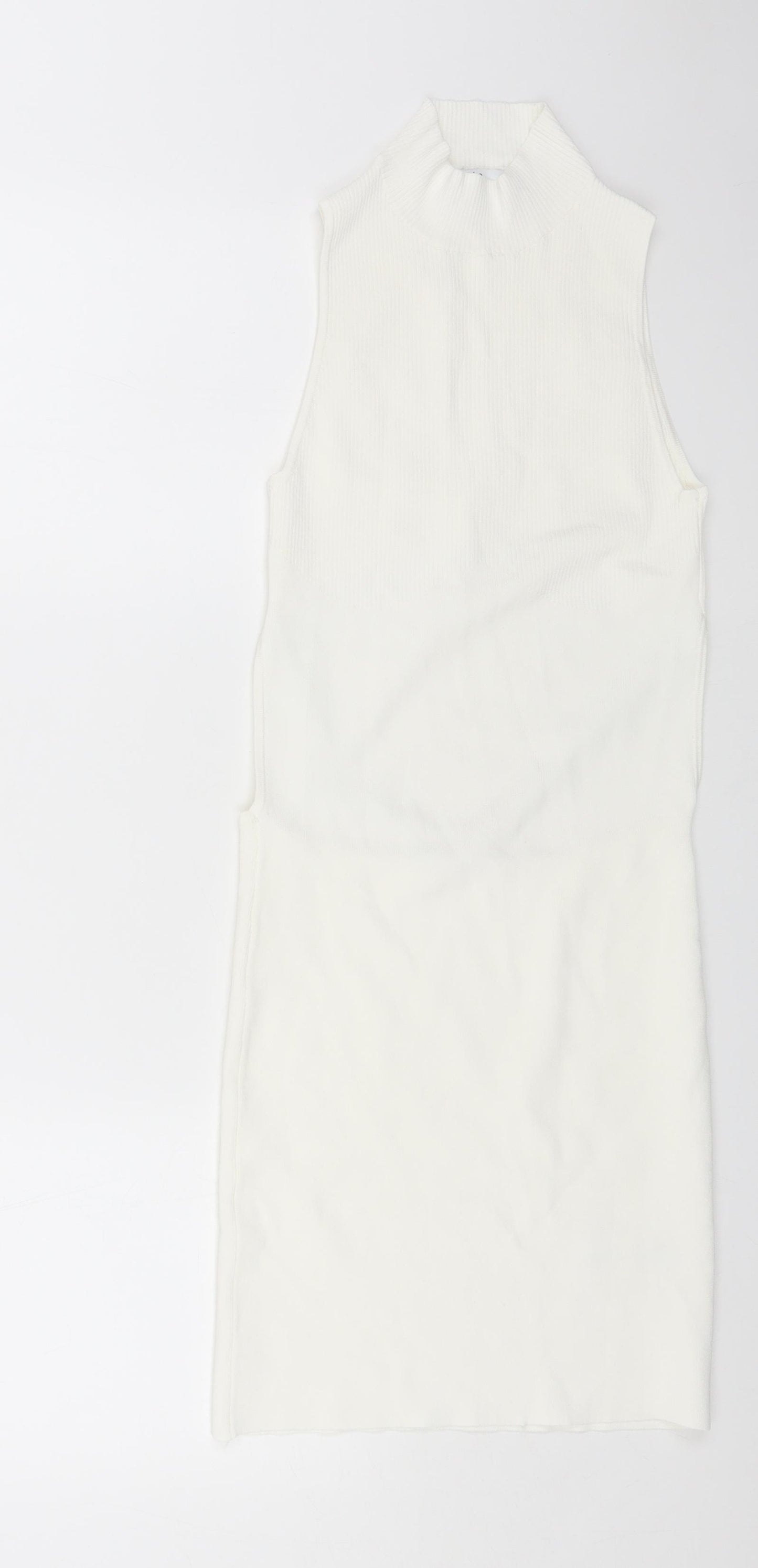 Bershka Womens White Polyester Sheath Size M Mock Neck Pullover