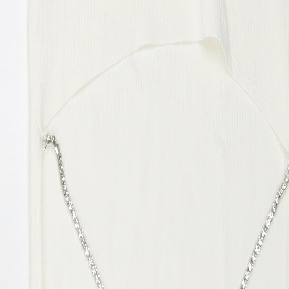 Bershka Womens White Polyester Sheath Size M Mock Neck Pullover