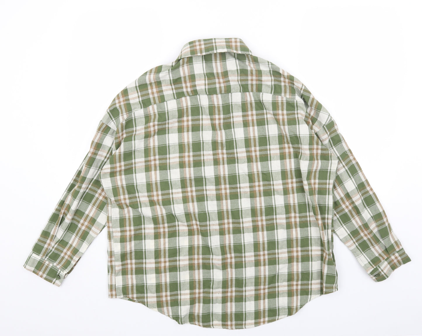 Boohoo Womens Green Plaid Cotton Basic Button-Up Size 8 Collared