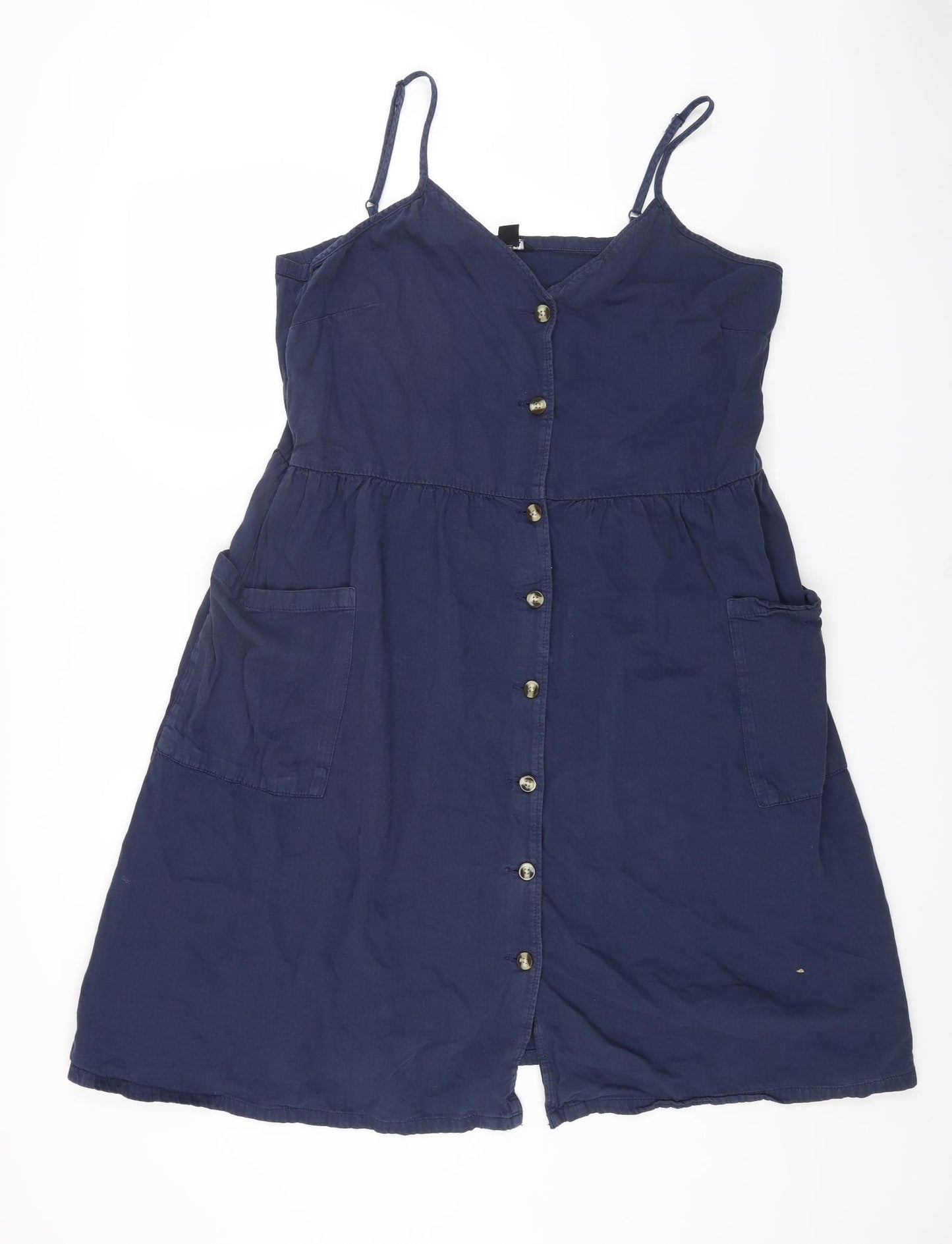Monki Womens Blue Cotton A-Line Size XL V-Neck Button