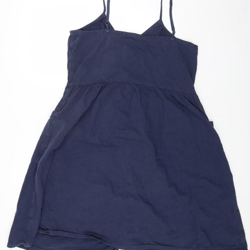 Monki Womens Blue Cotton A-Line Size XL V-Neck Button