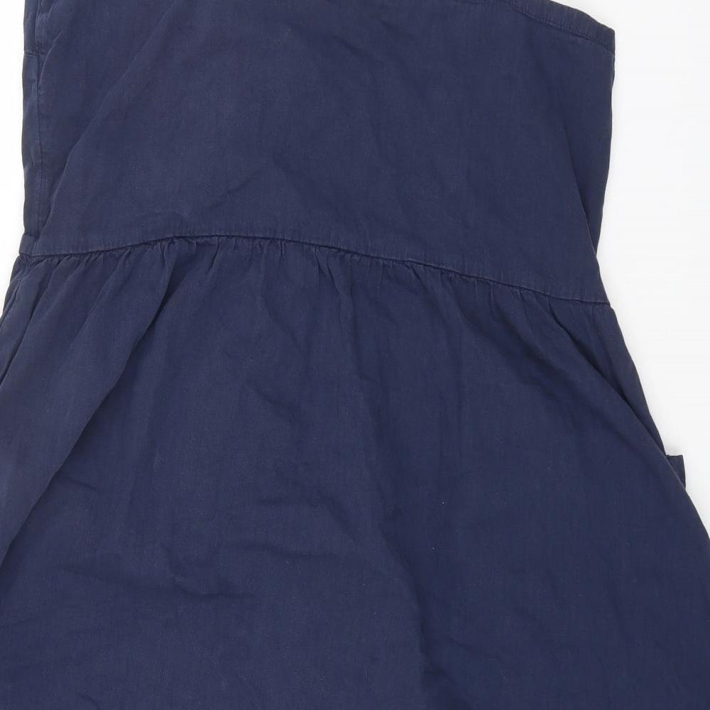 Monki Womens Blue Cotton A-Line Size XL V-Neck Button