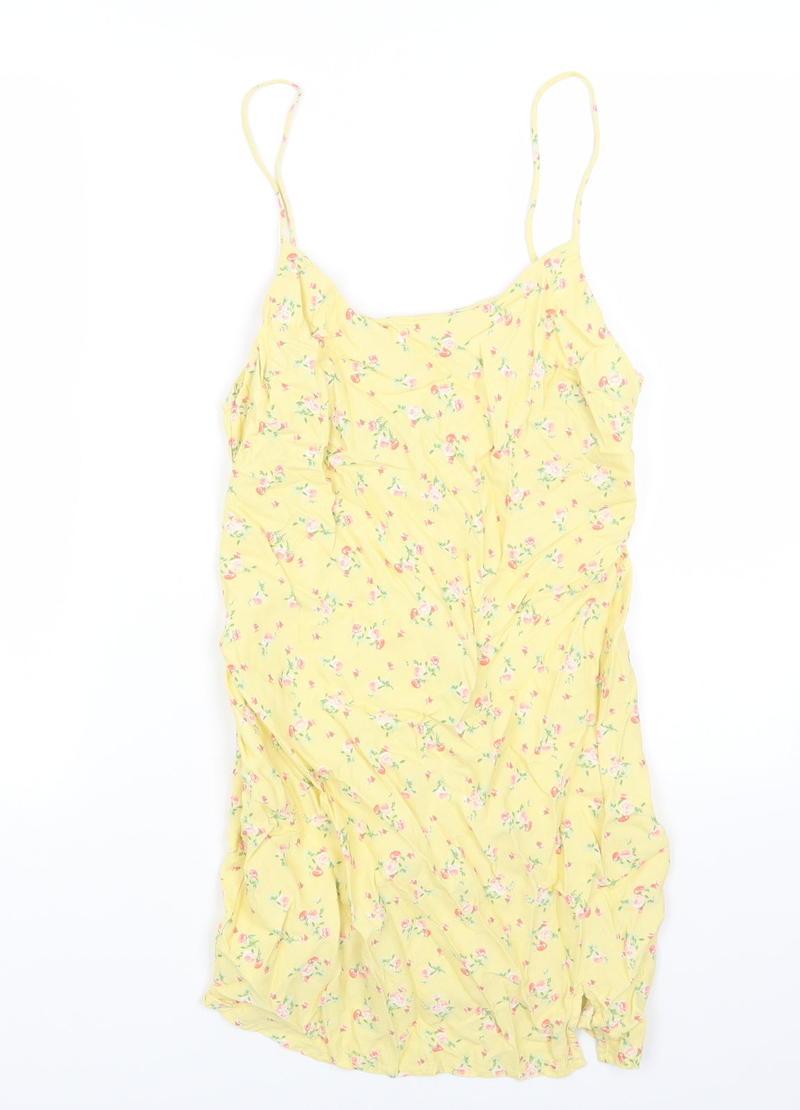 ASOS Womens Yellow Floral Viscose Slip Dress Size 12 Scoop Neck Pullover