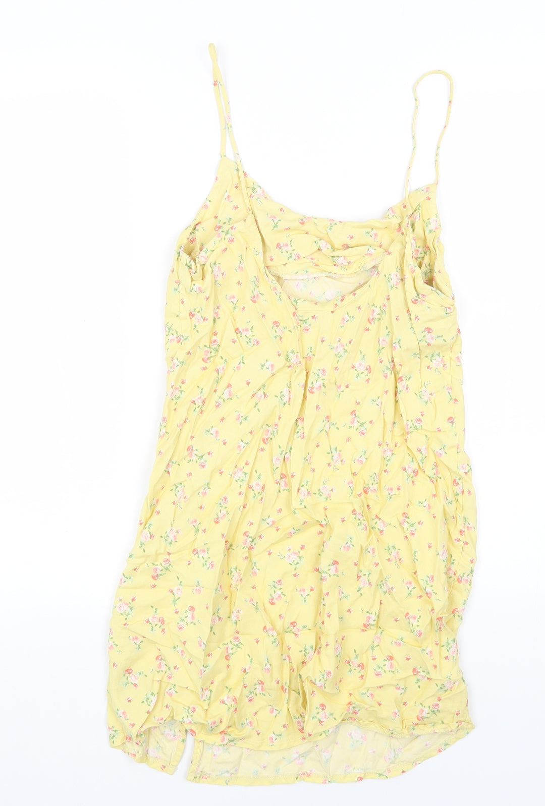 ASOS Womens Yellow Floral Viscose Slip Dress Size 12 Scoop Neck Pullover