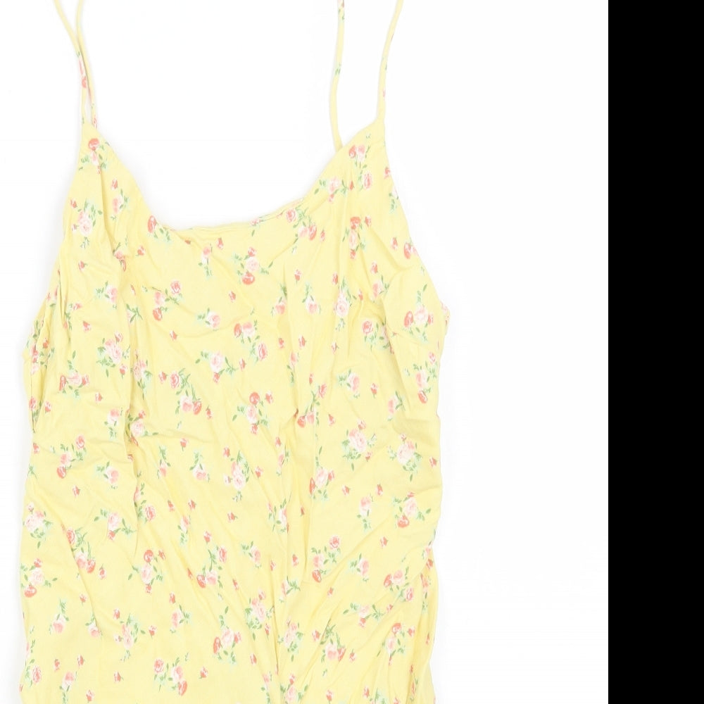 ASOS Womens Yellow Floral Viscose Slip Dress Size 12 Scoop Neck Pullover