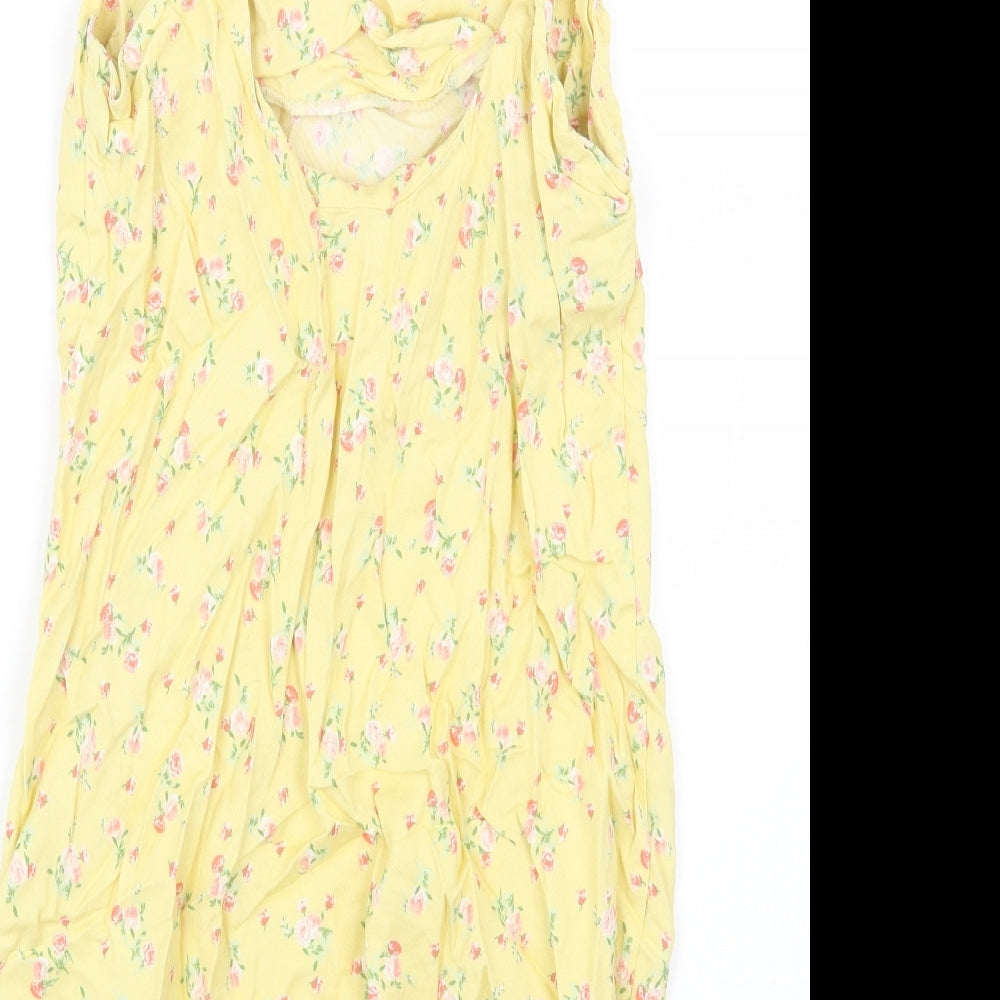 ASOS Womens Yellow Floral Viscose Slip Dress Size 12 Scoop Neck Pullover