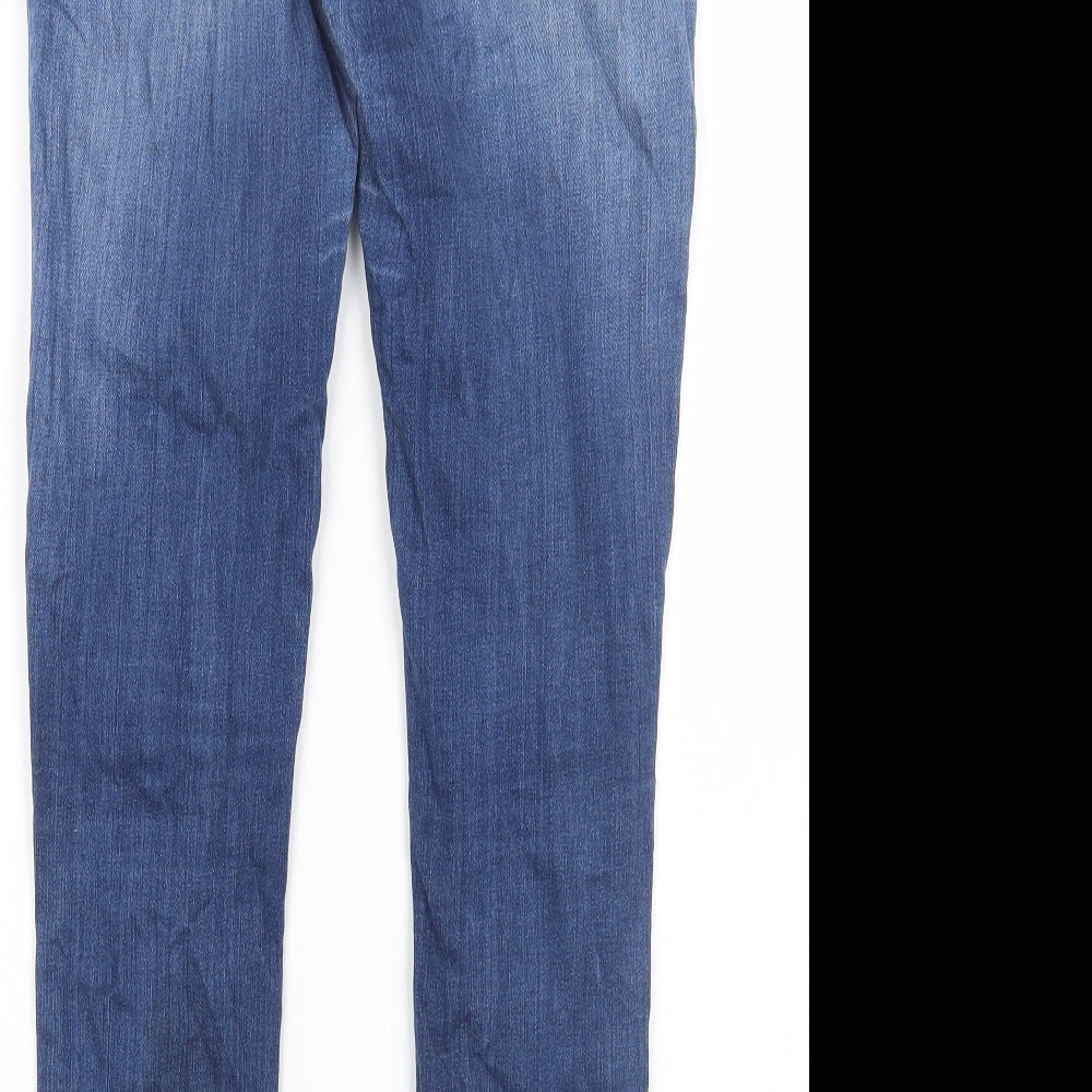 Marks and Spencer Womens Blue Cotton Skinny Jeans Size 10 L28 in Regular Button