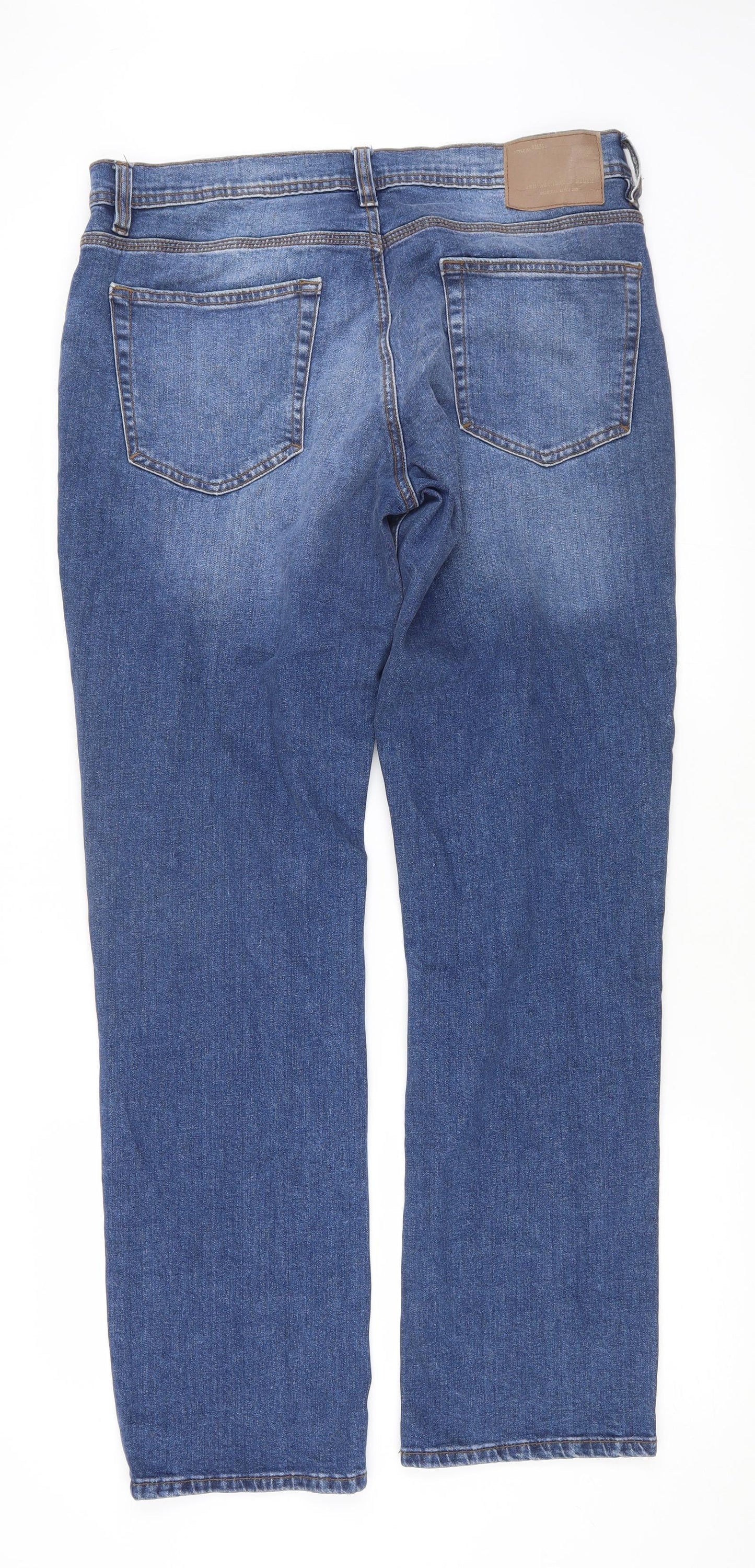 F&F Mens Blue Cotton Straight Jeans Size 34 in L32 in Regular Button