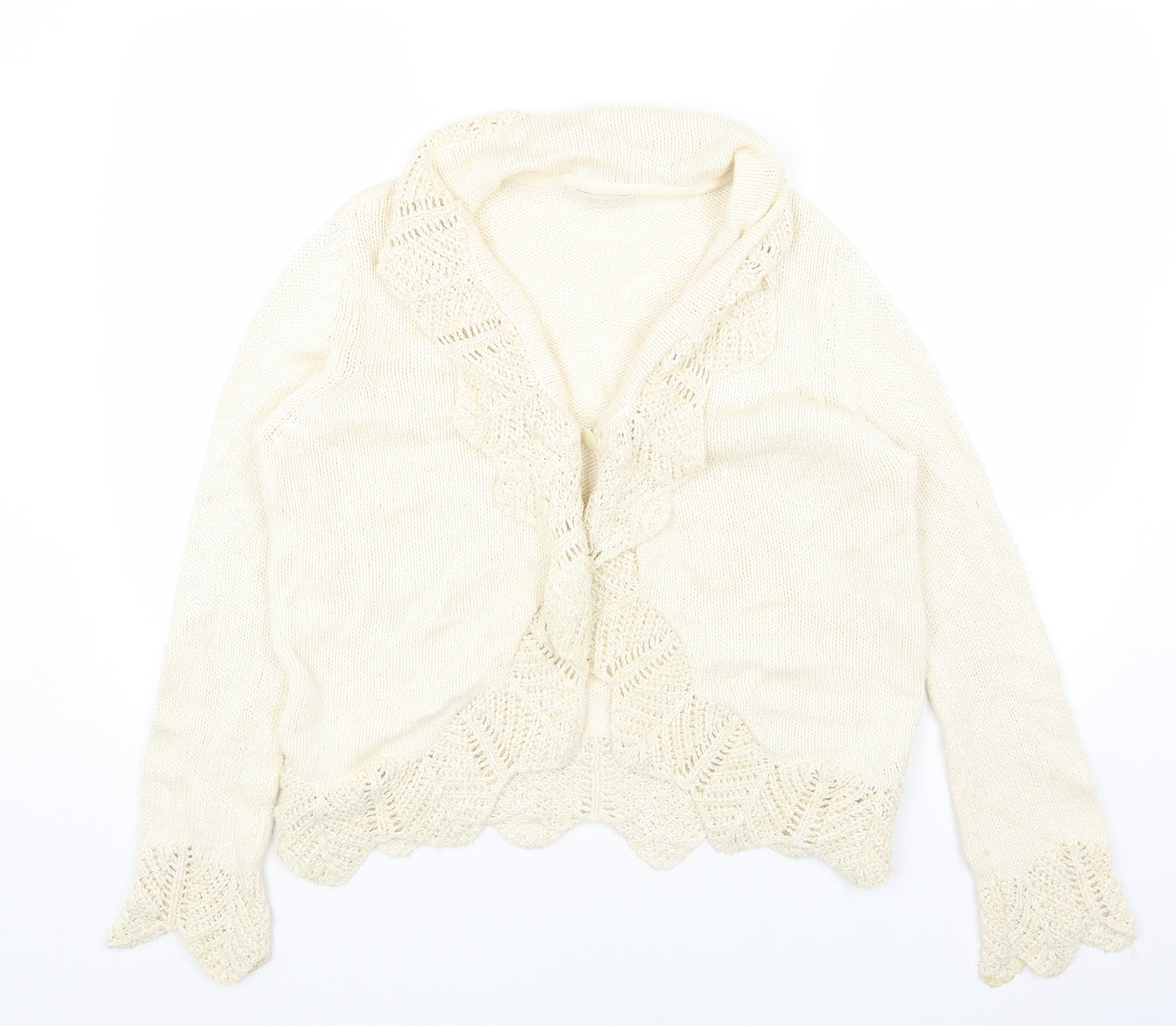 Marks and Spencer Womens White V-Neck Cotton Cardigan Jumper Size 14