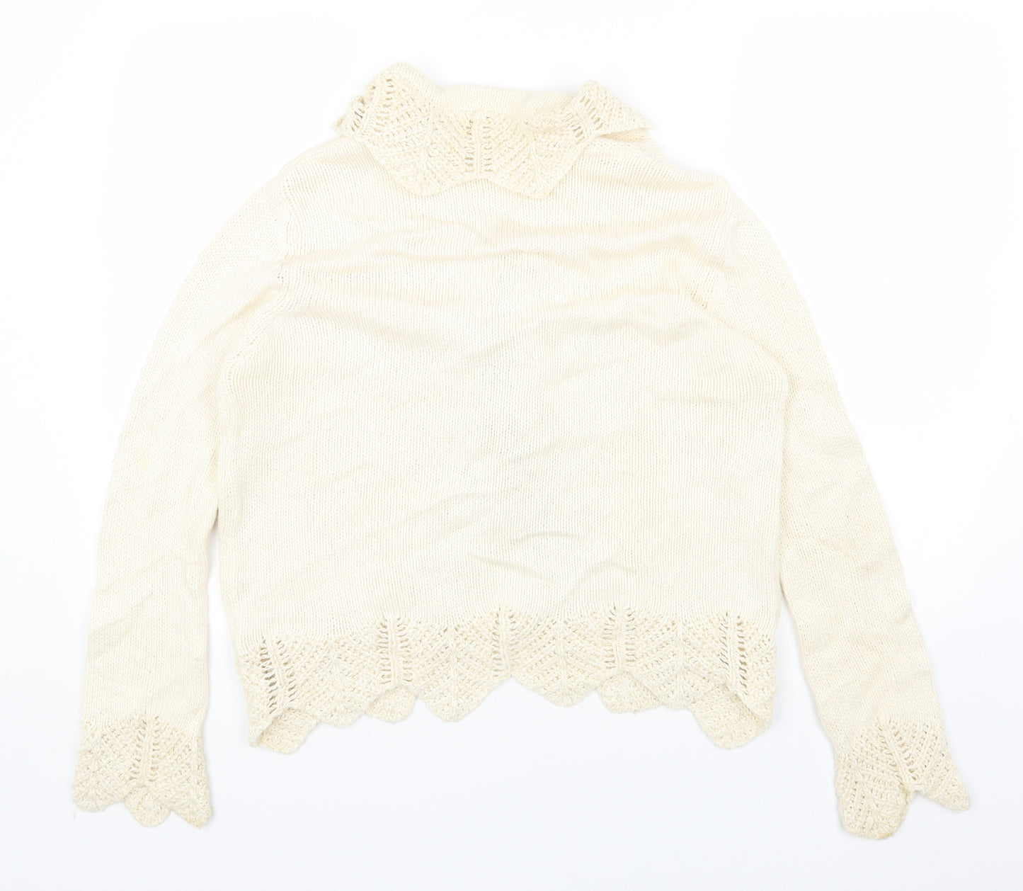 Marks and Spencer Womens White V-Neck Cotton Cardigan Jumper Size 14