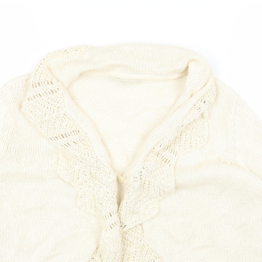 Marks and Spencer Womens White V-Neck Cotton Cardigan Jumper Size 14
