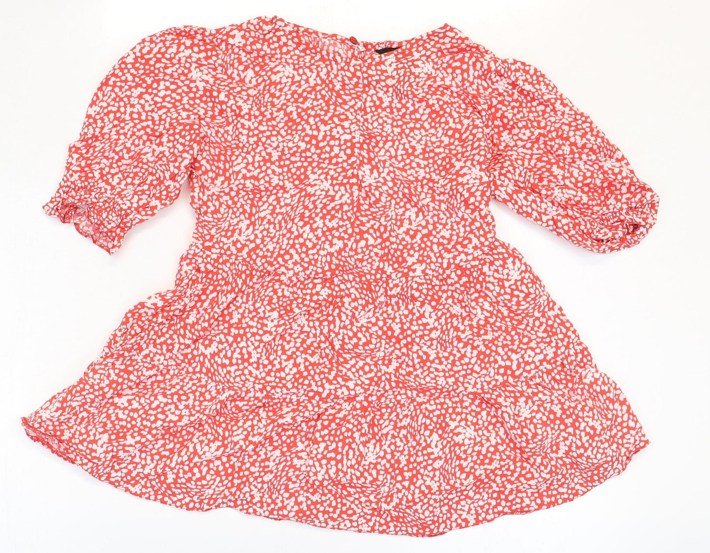 New Look Womens Red Geometric Viscose Basic Blouse Size 12 Boat Neck