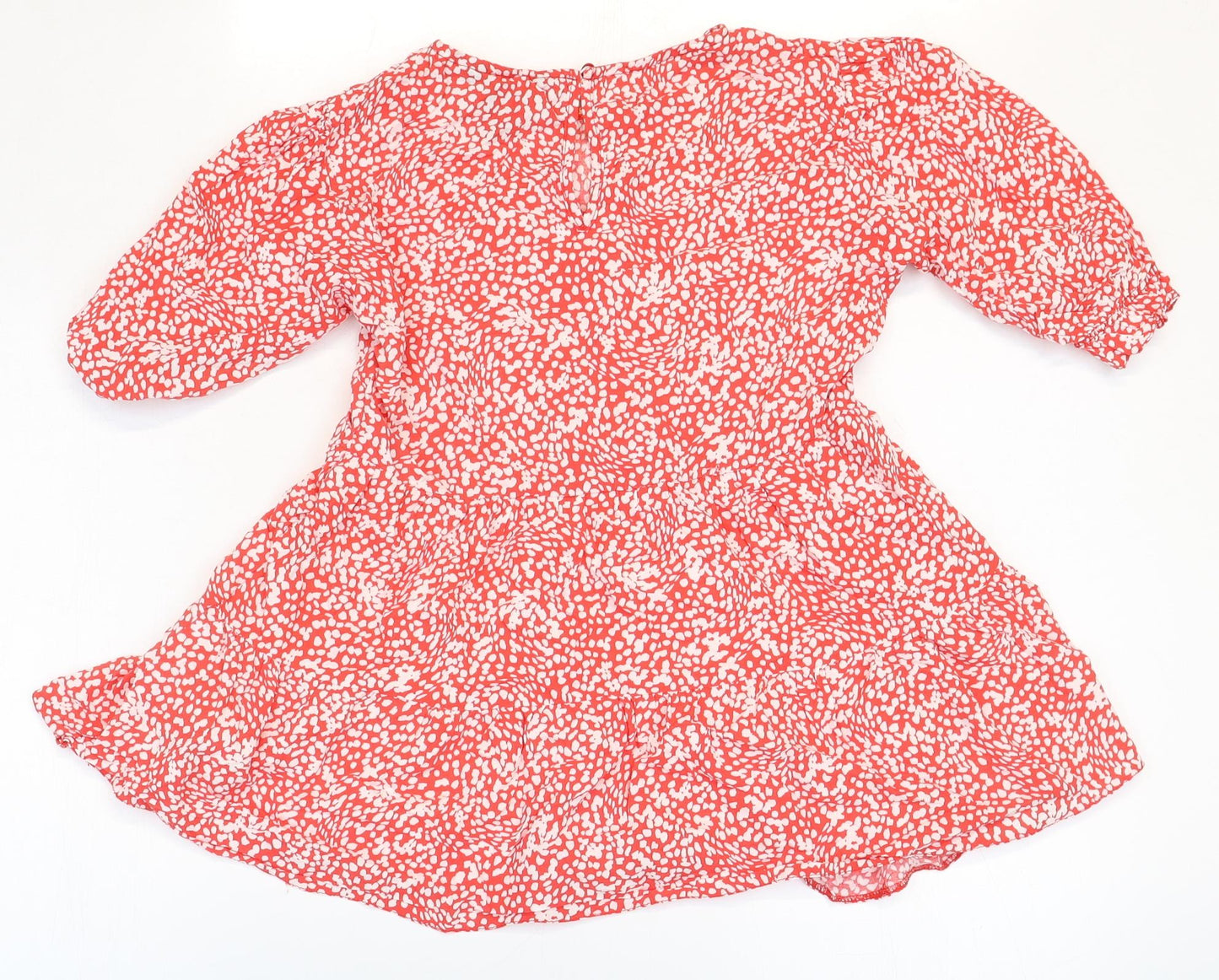 New Look Womens Red Geometric Viscose Basic Blouse Size 12 Boat Neck