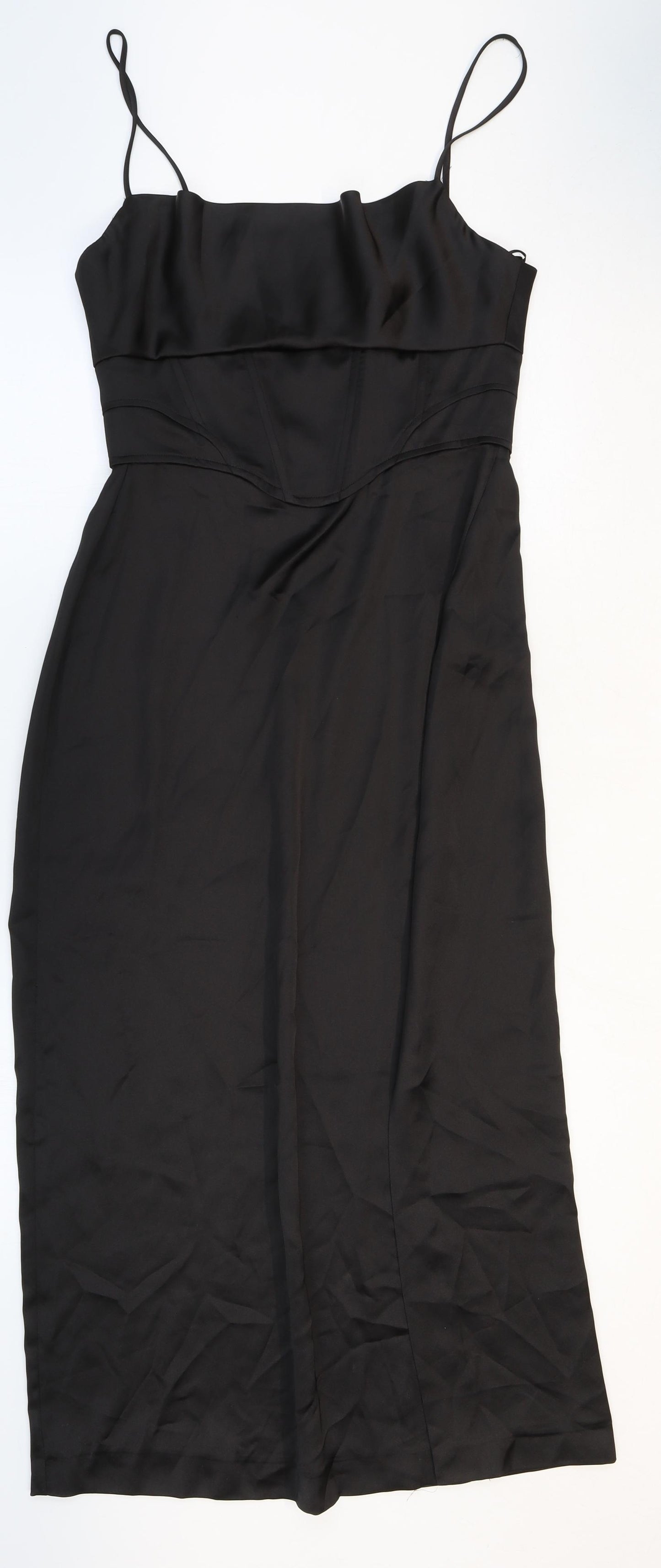 Zara Womens Black Polyester Slip Dress Size 6 Square Neck Zip