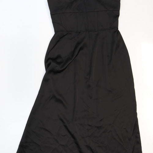 Zara Womens Black Polyester Slip Dress Size 6 Square Neck Zip