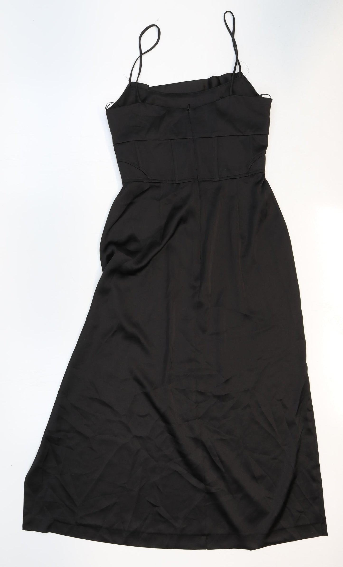 Zara Womens Black Polyester Slip Dress Size 6 Square Neck Zip