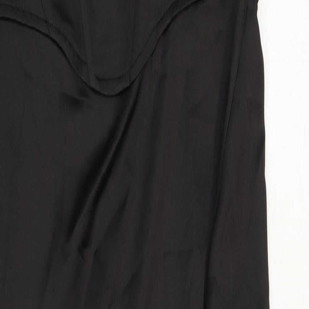Zara Womens Black Polyester Slip Dress Size 6 Square Neck Zip
