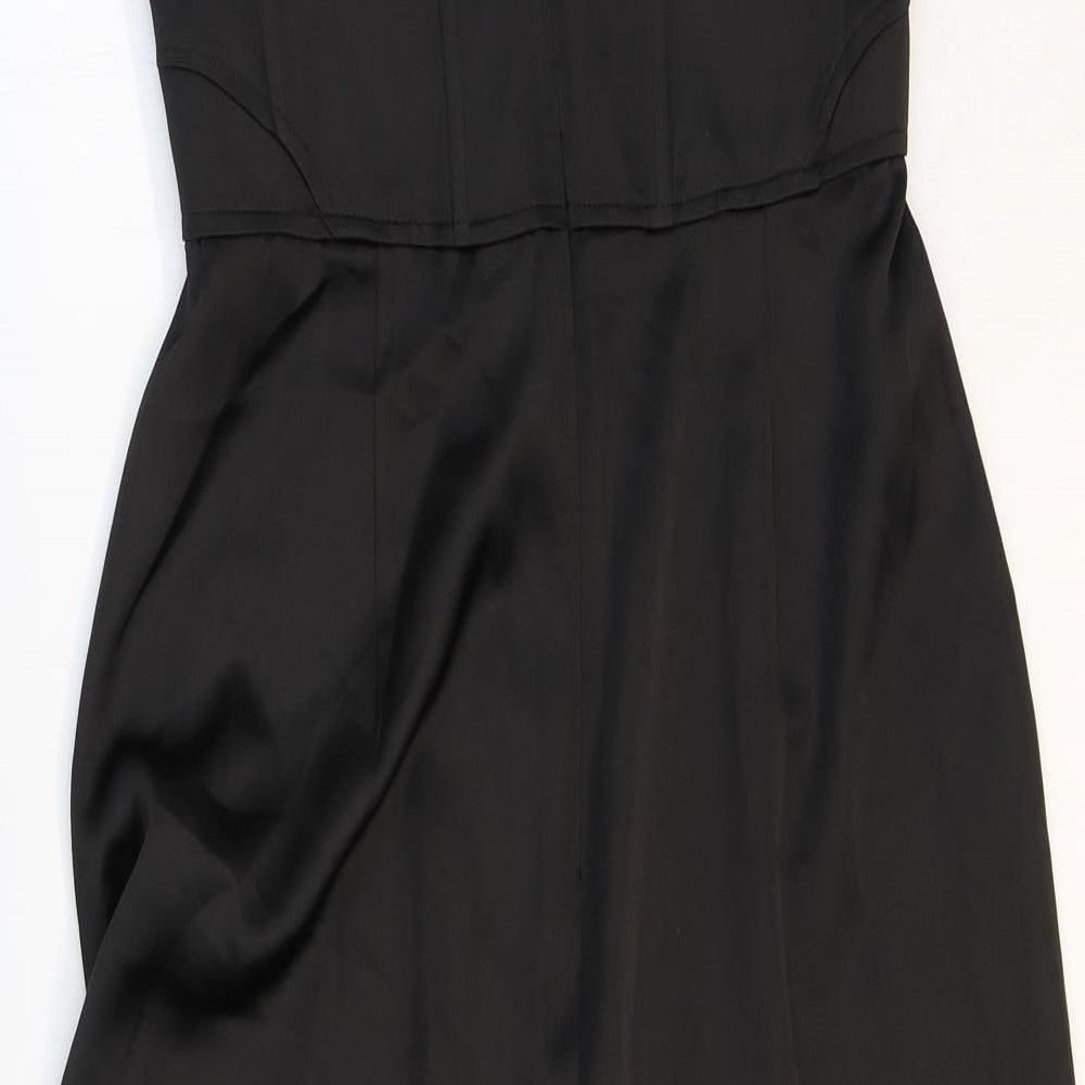 Zara Womens Black Polyester Slip Dress Size 6 Square Neck Zip