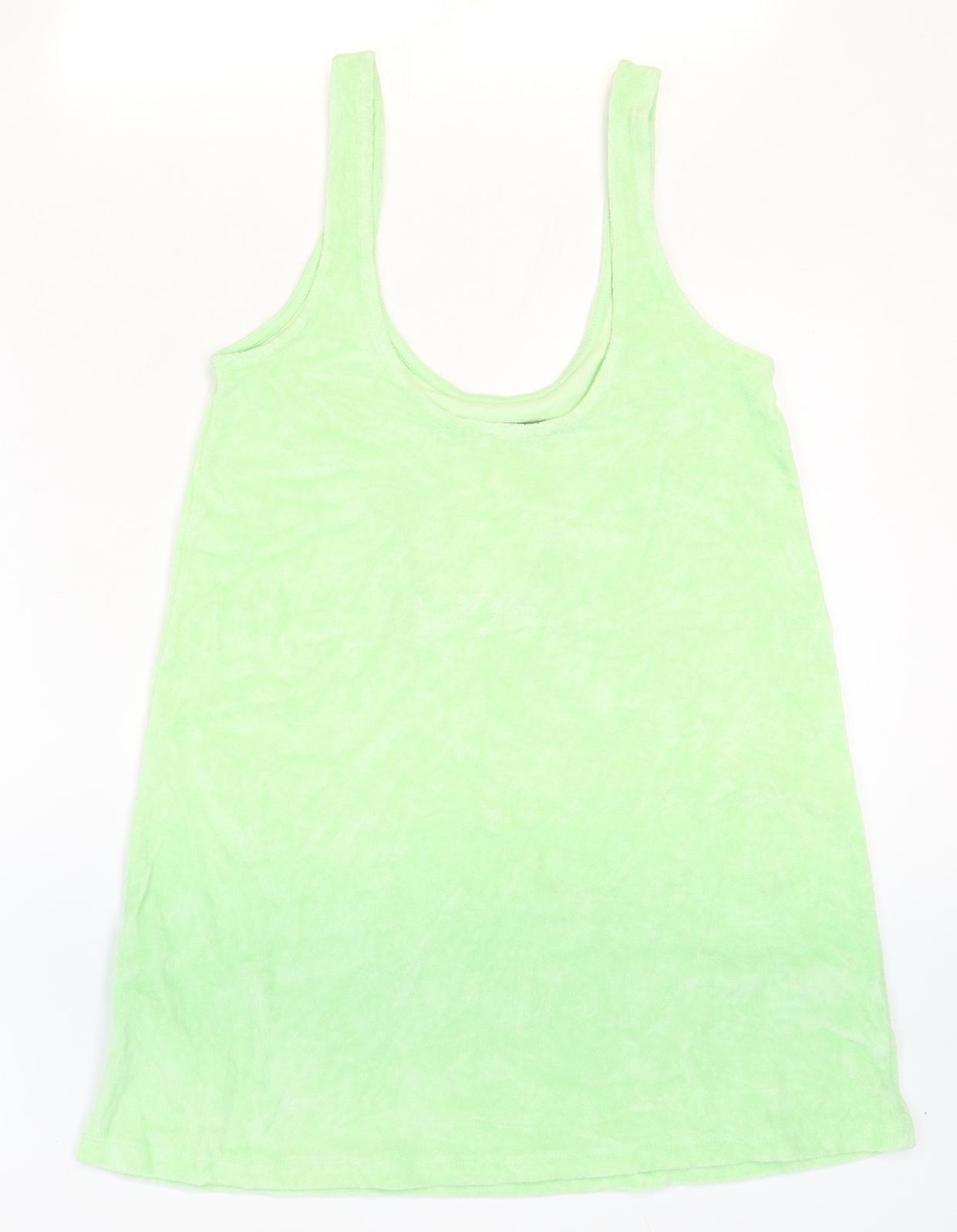 Zara Womens Green Cotton Basic Tank Size S Scoop Neck