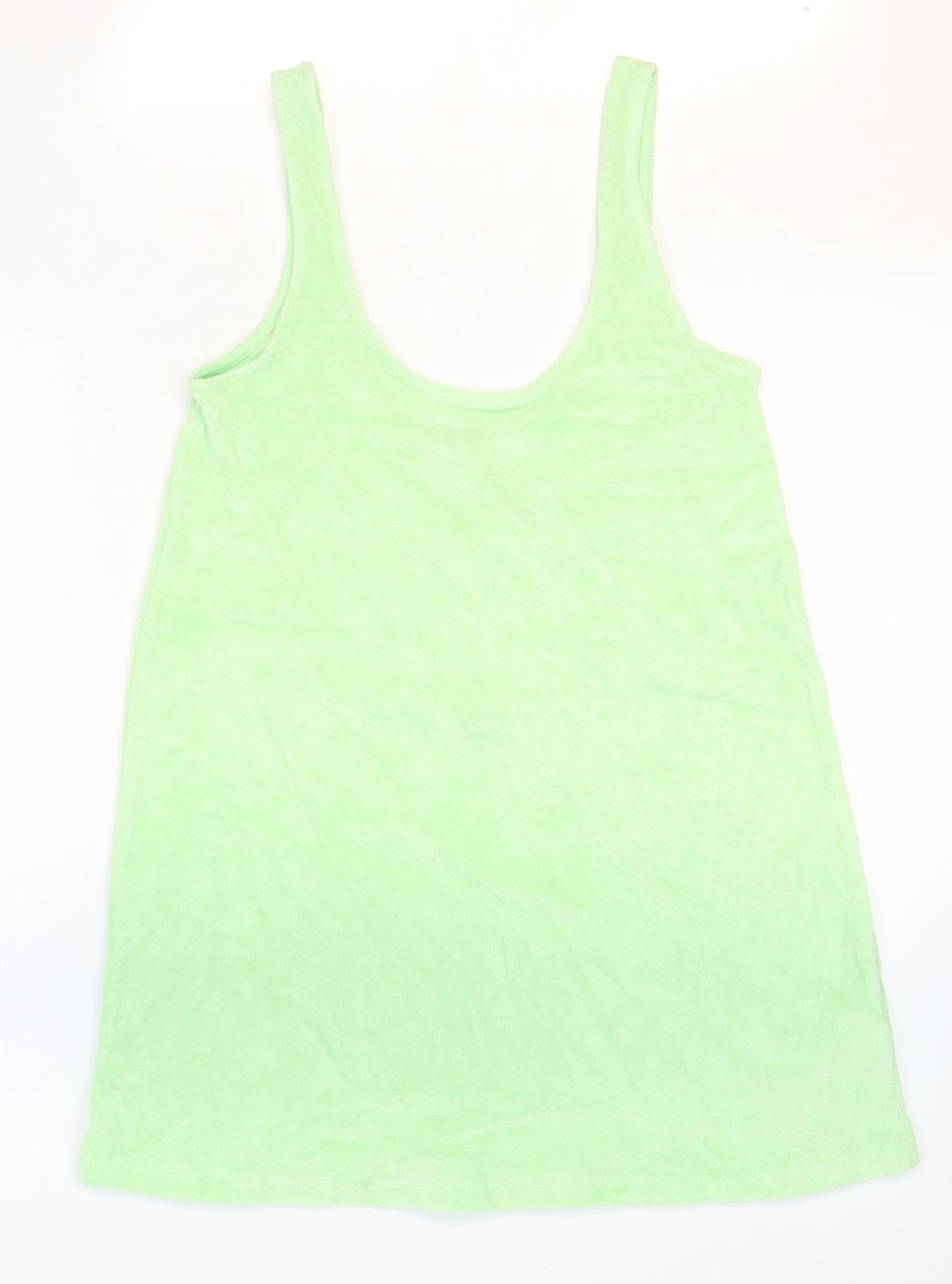 Zara Womens Green Cotton Basic Tank Size S Scoop Neck