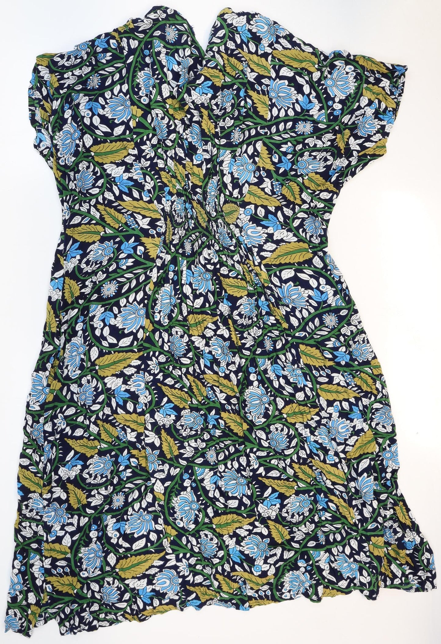 Preworn Womens Multicoloured Floral Rayon Fit & Flare Size 30 V-Neck Pullover