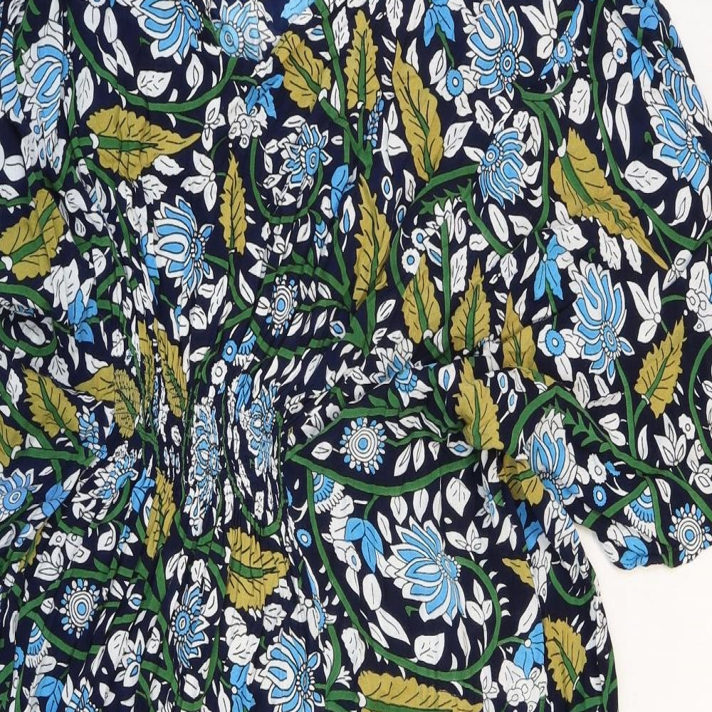 Preworn Womens Multicoloured Floral Rayon Fit & Flare Size 30 V-Neck Pullover