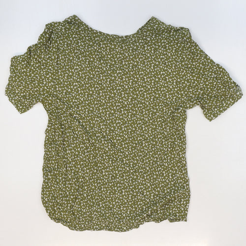 Spirit Womens Green Geometric Viscose Basic Blouse Size 38 V-Neck