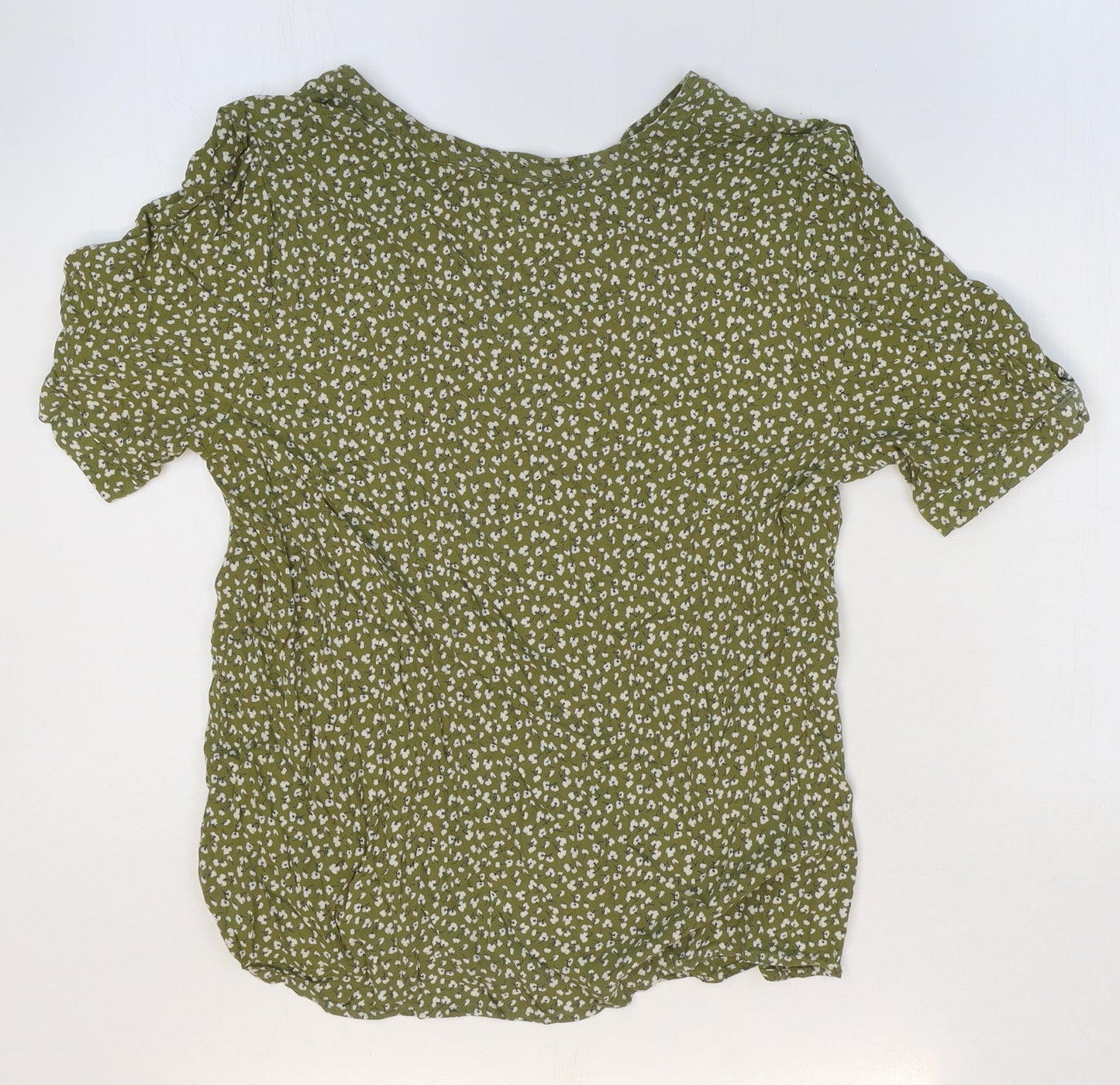 Spirit Womens Green Geometric Viscose Basic Blouse Size 38 V-Neck