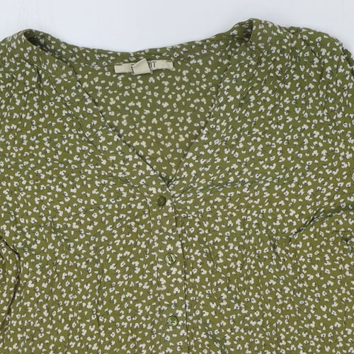 Spirit Womens Green Geometric Viscose Basic Blouse Size 38 V-Neck