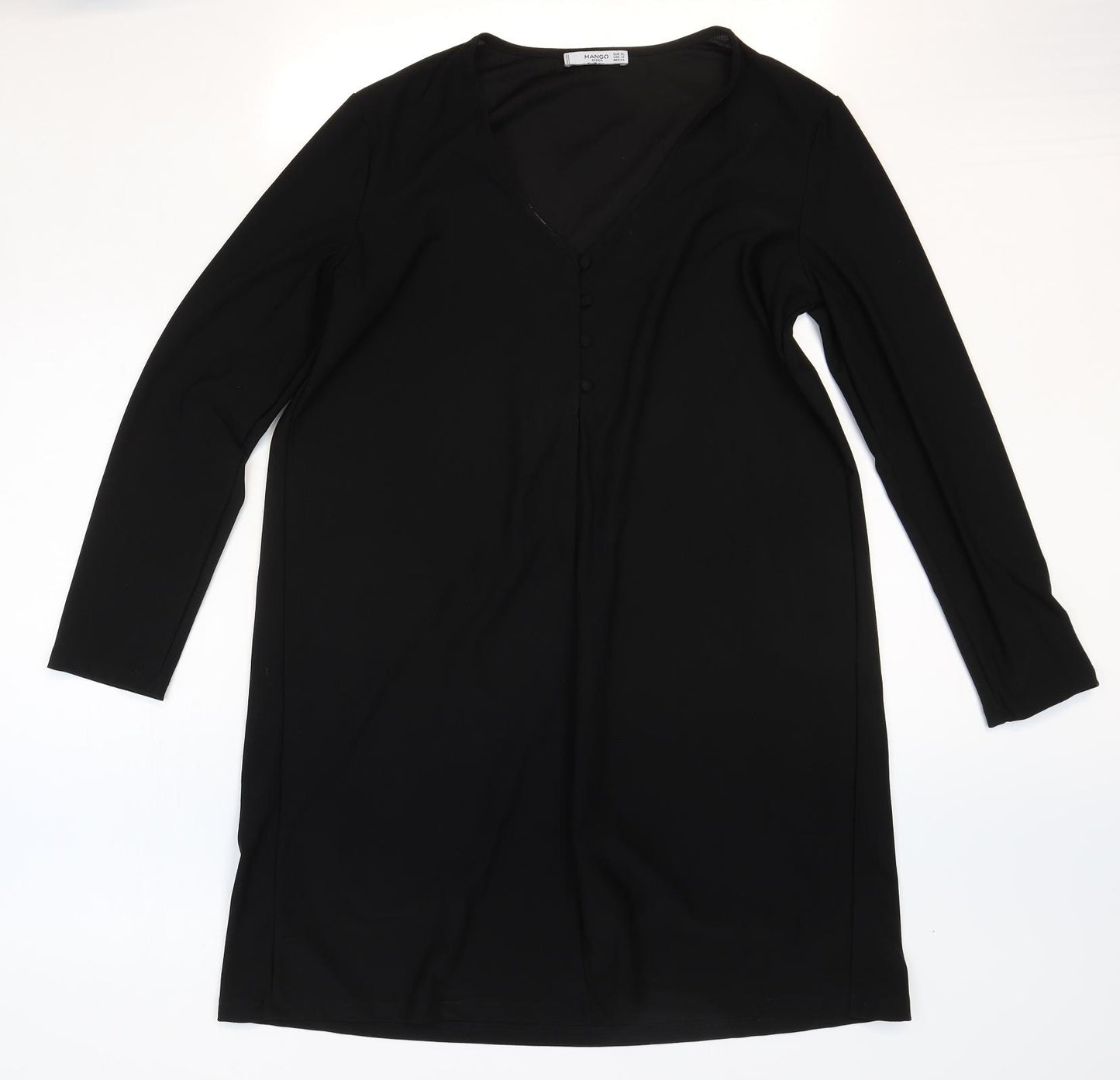 Mango Womens Black Polyester Basic Blouse Size 12 V-Neck