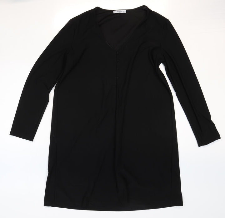 Mango Womens Black Polyester Basic Blouse Size 12 V-Neck