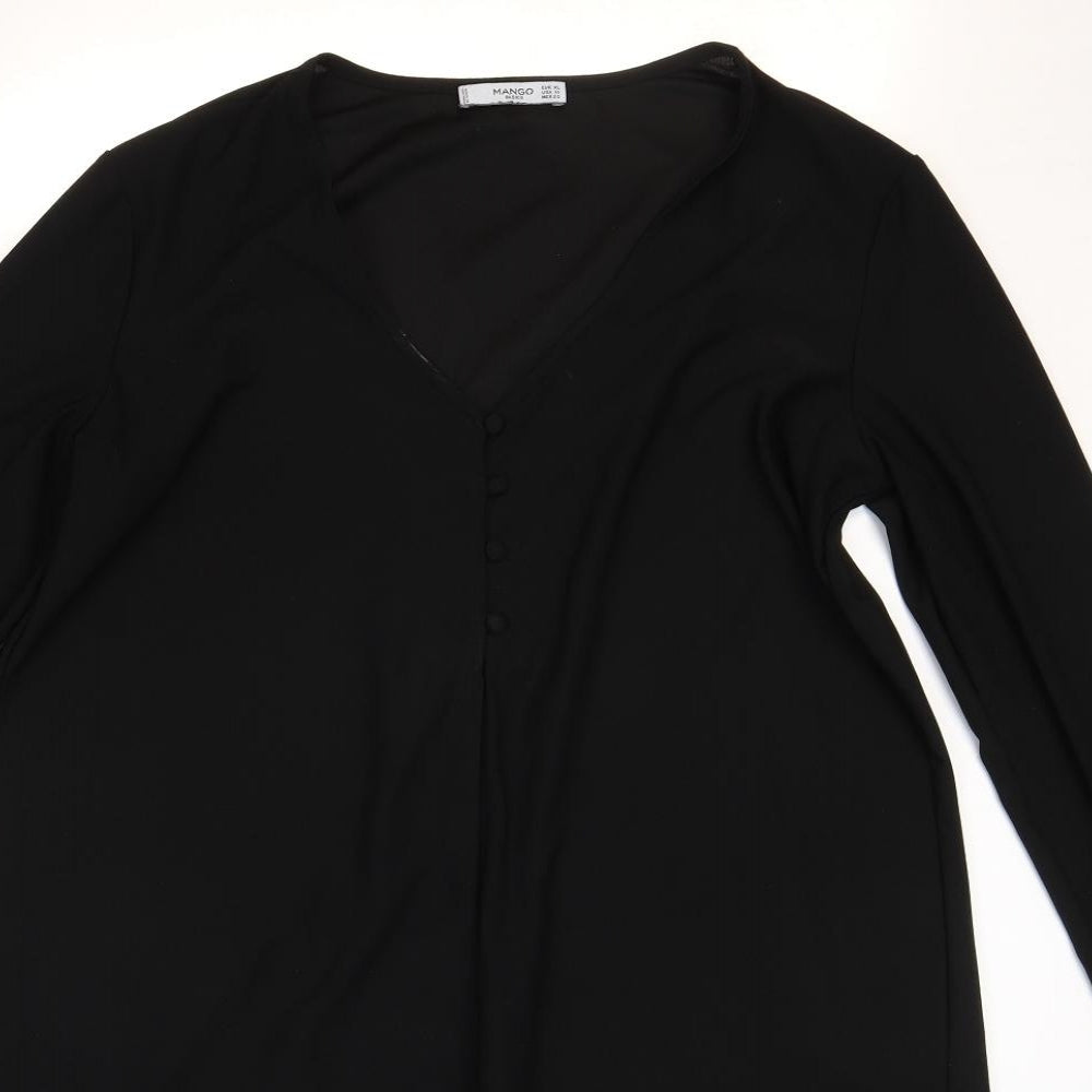 Mango Womens Black Polyester Basic Blouse Size 12 V-Neck