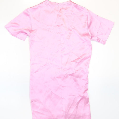 Zara Womens Pink Polyester T-Shirt Dress Size S Crew Neck Zip - Twist Detail