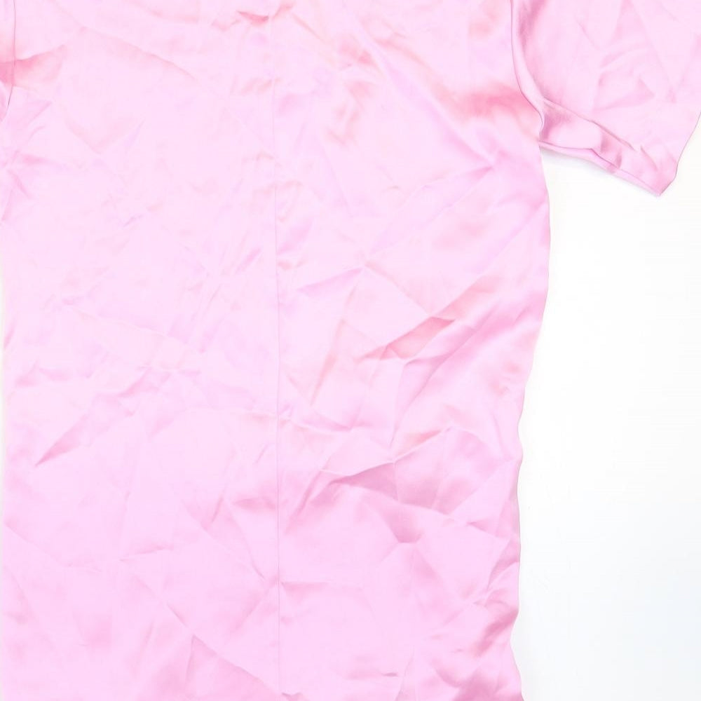 Zara Womens Pink Polyester T-Shirt Dress Size S Crew Neck Zip - Twist Detail