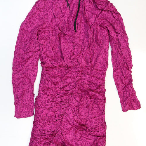 Zara Womens Pink Animal Print Polyester Mini Size 4 V-Neck