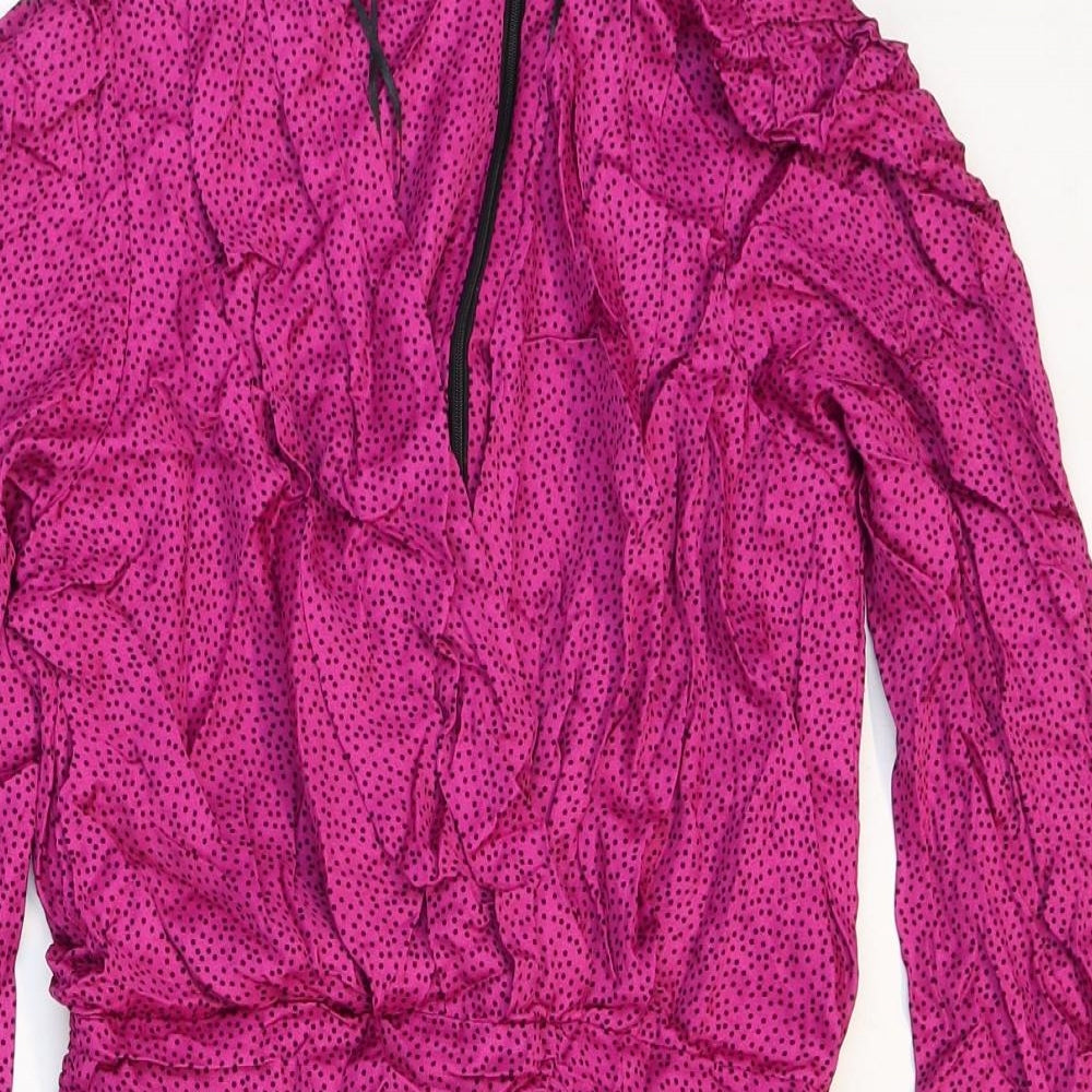 Zara Womens Pink Animal Print Polyester Mini Size 4 V-Neck