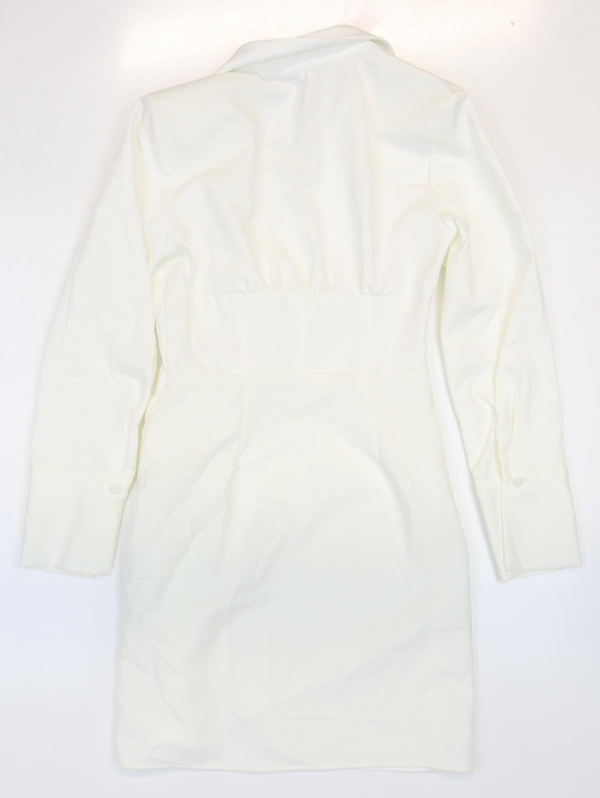 Zara Womens White Polyester Shirt Dress Size S Collared Zip