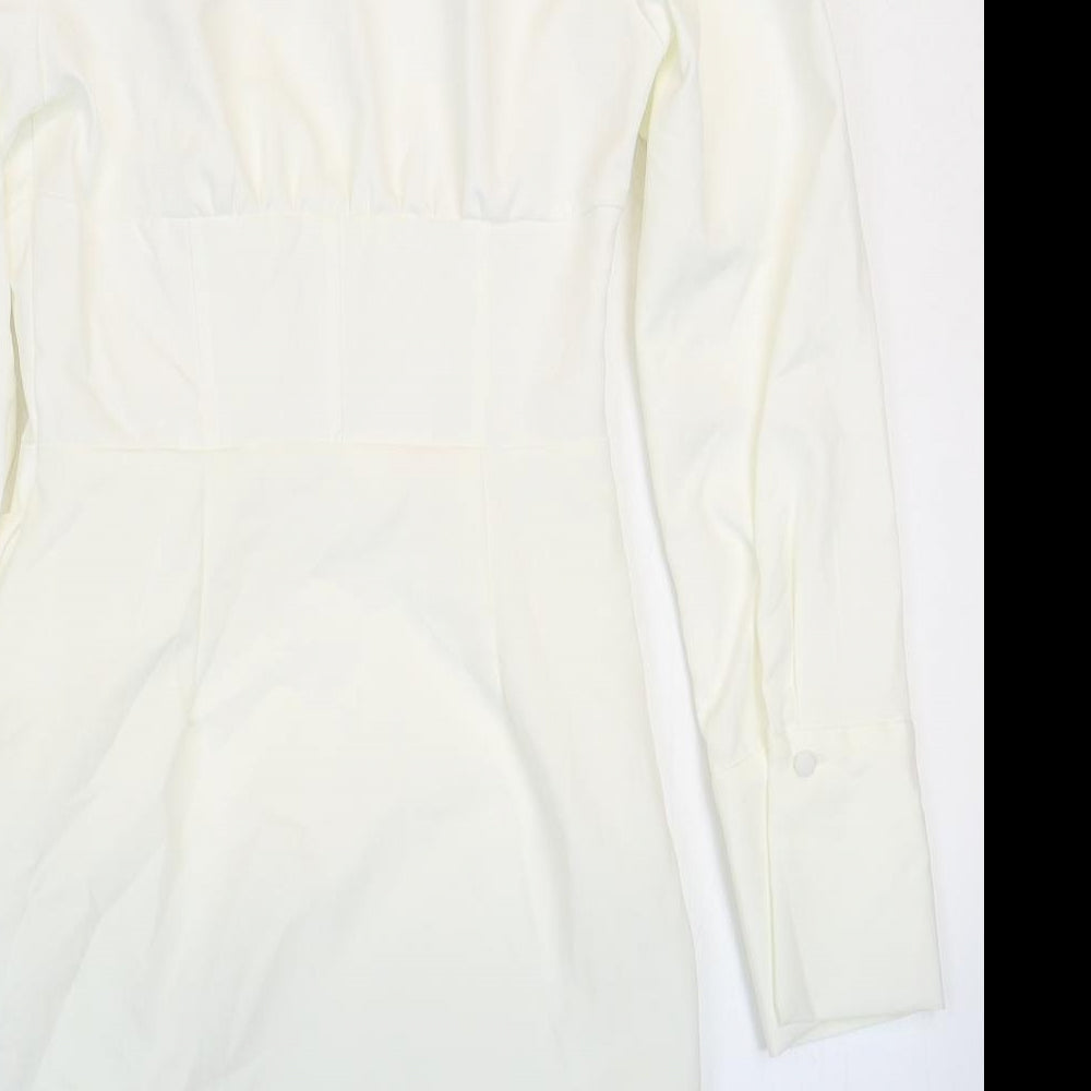 Zara Womens White Polyester Shirt Dress Size S Collared Zip