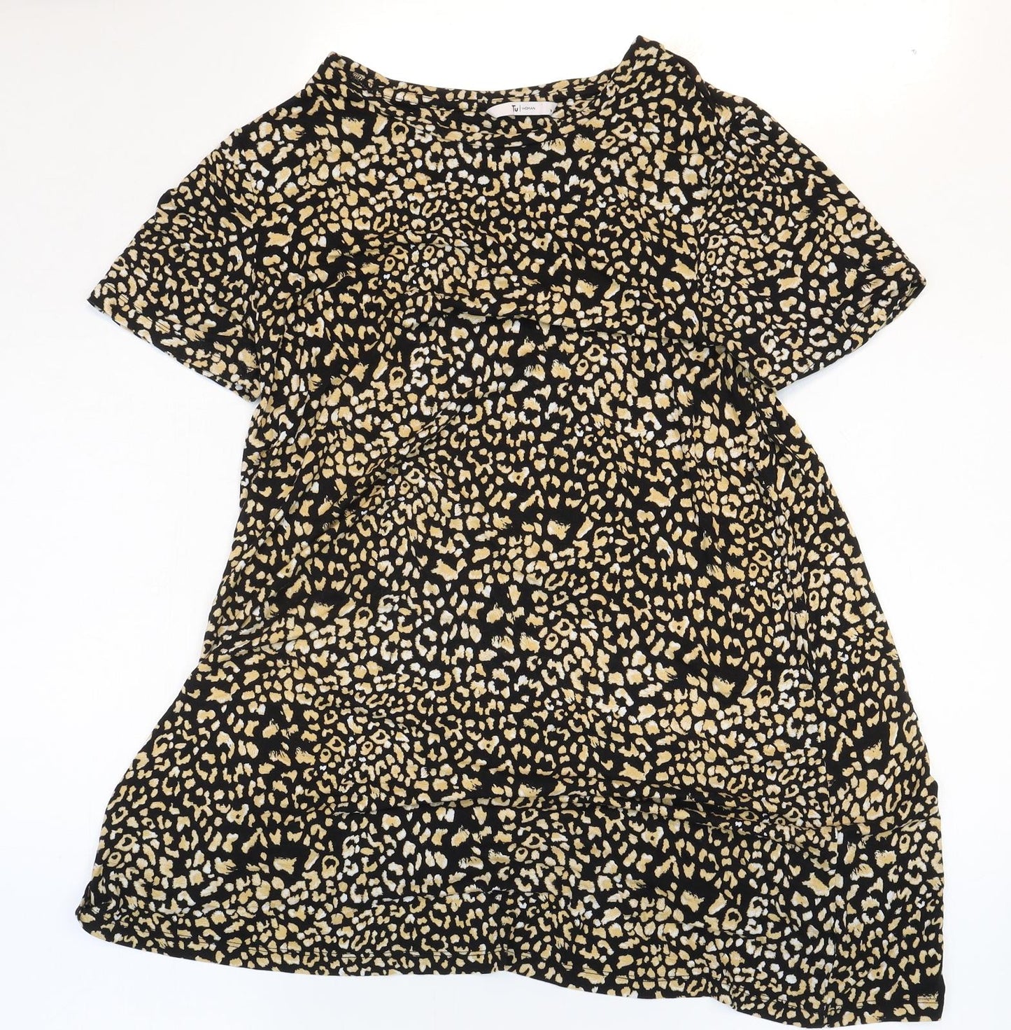 TU Womens Black Geometric Viscose A-Line Size 14 Round Neck Pullover