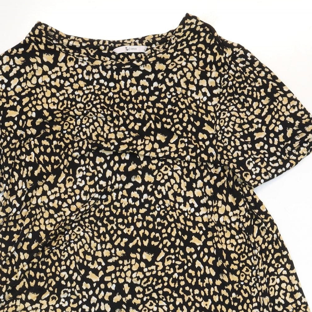 TU Womens Black Geometric Viscose A-Line Size 14 Round Neck Pullover