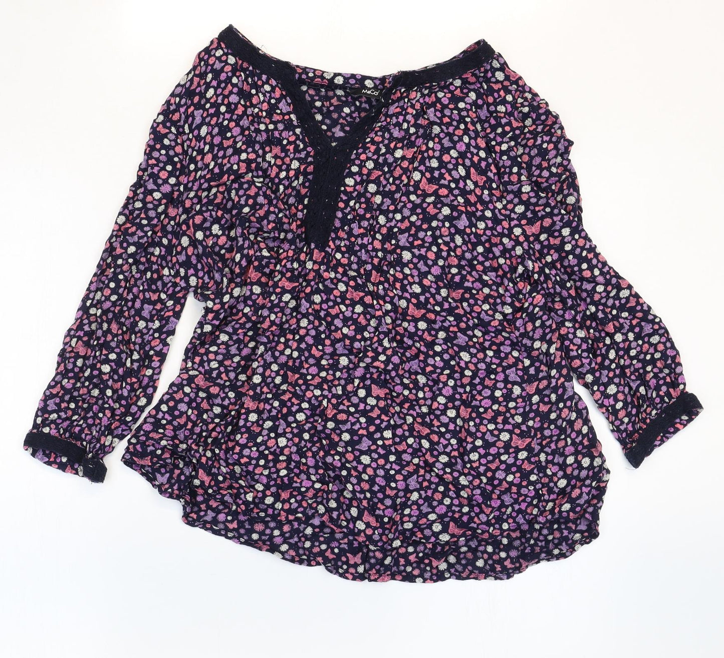 M&Co Womens Multicoloured Viscose Basic Blouse Size 14 V-Neck
