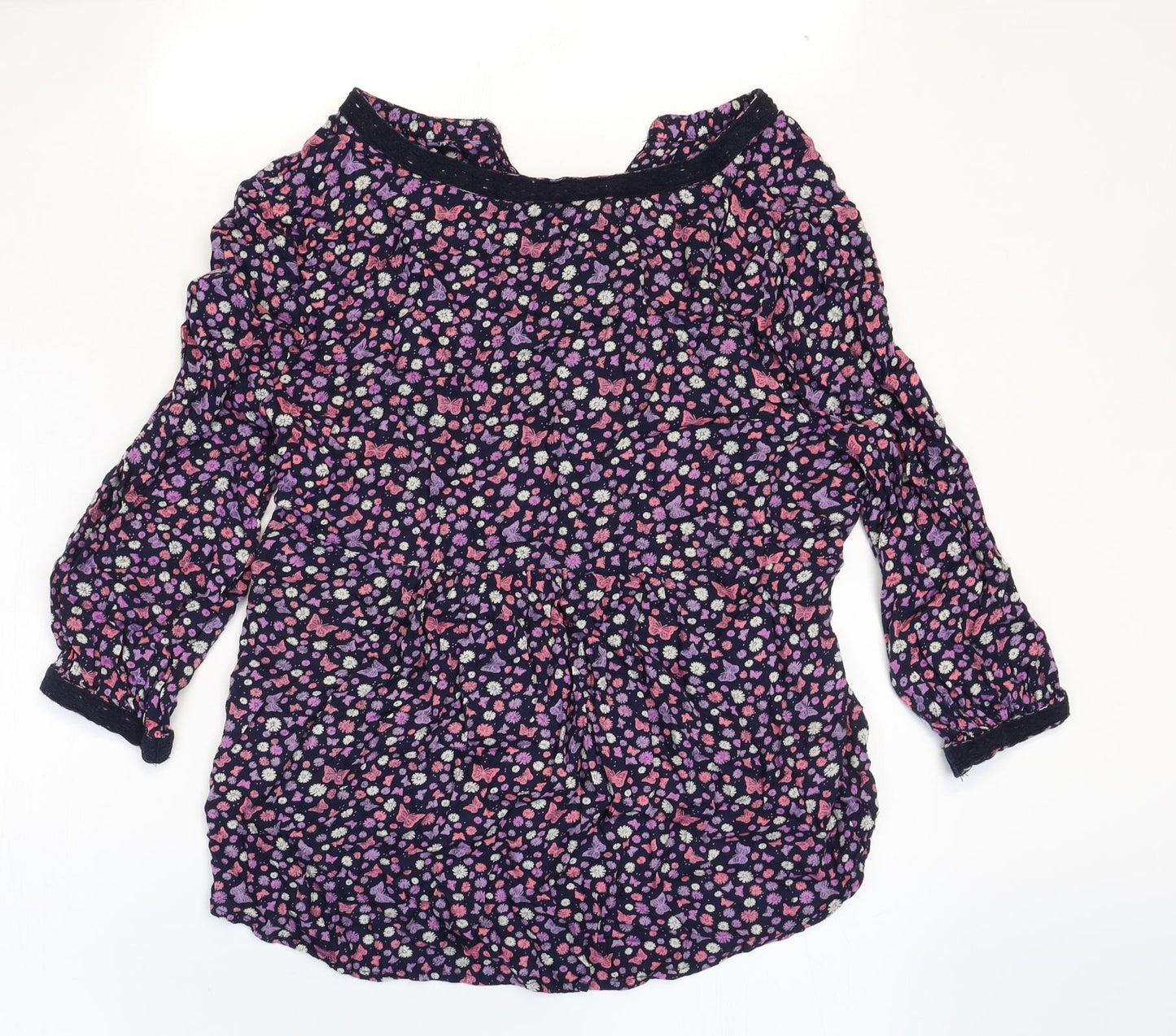 M&Co Womens Multicoloured Viscose Basic Blouse Size 14 V-Neck