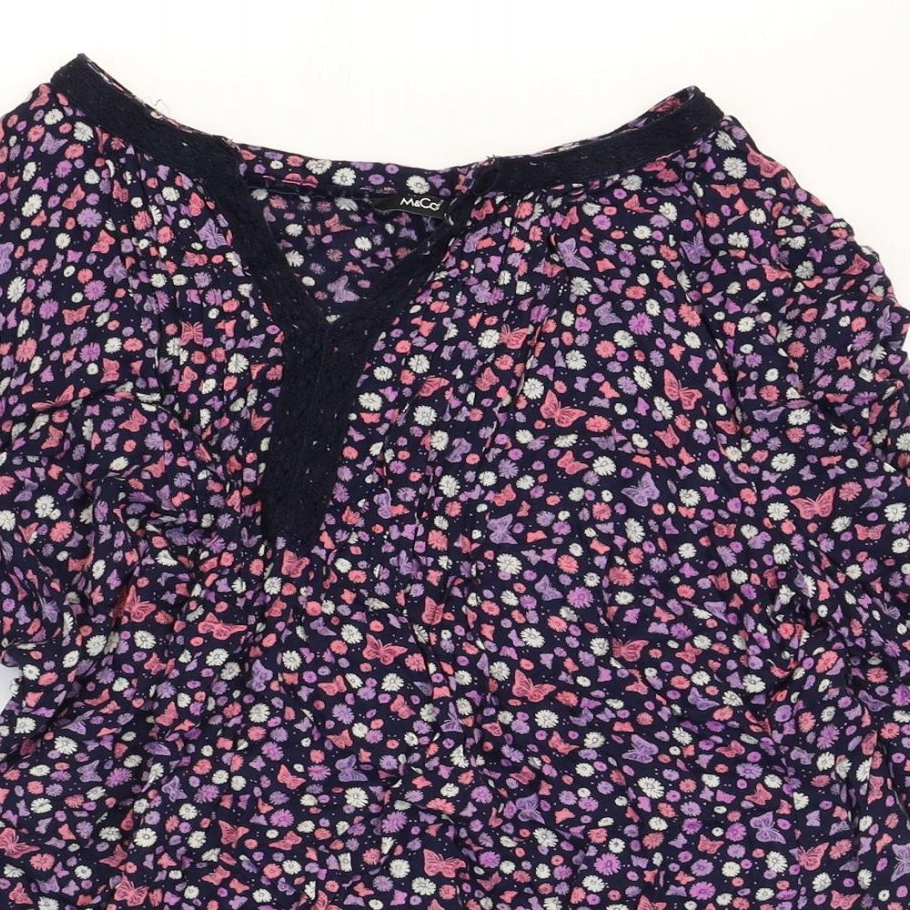 M&Co Womens Multicoloured Viscose Basic Blouse Size 14 V-Neck