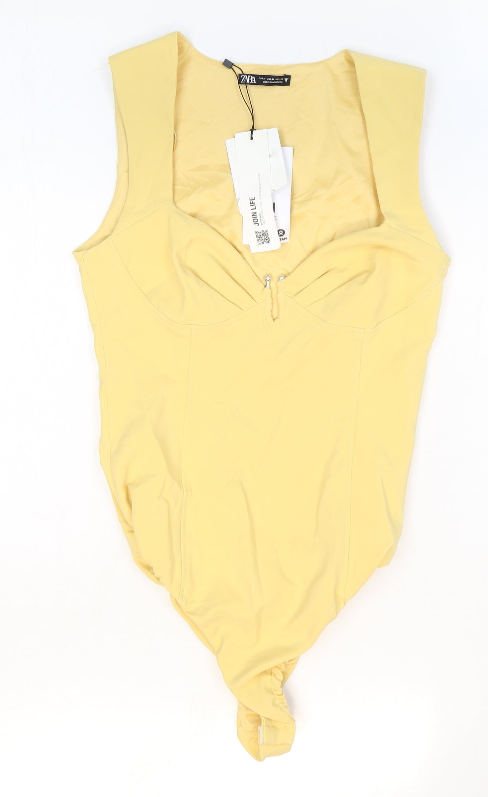 Zara Womens Yellow Polyester Bodysuit One-Piece Size M Snap