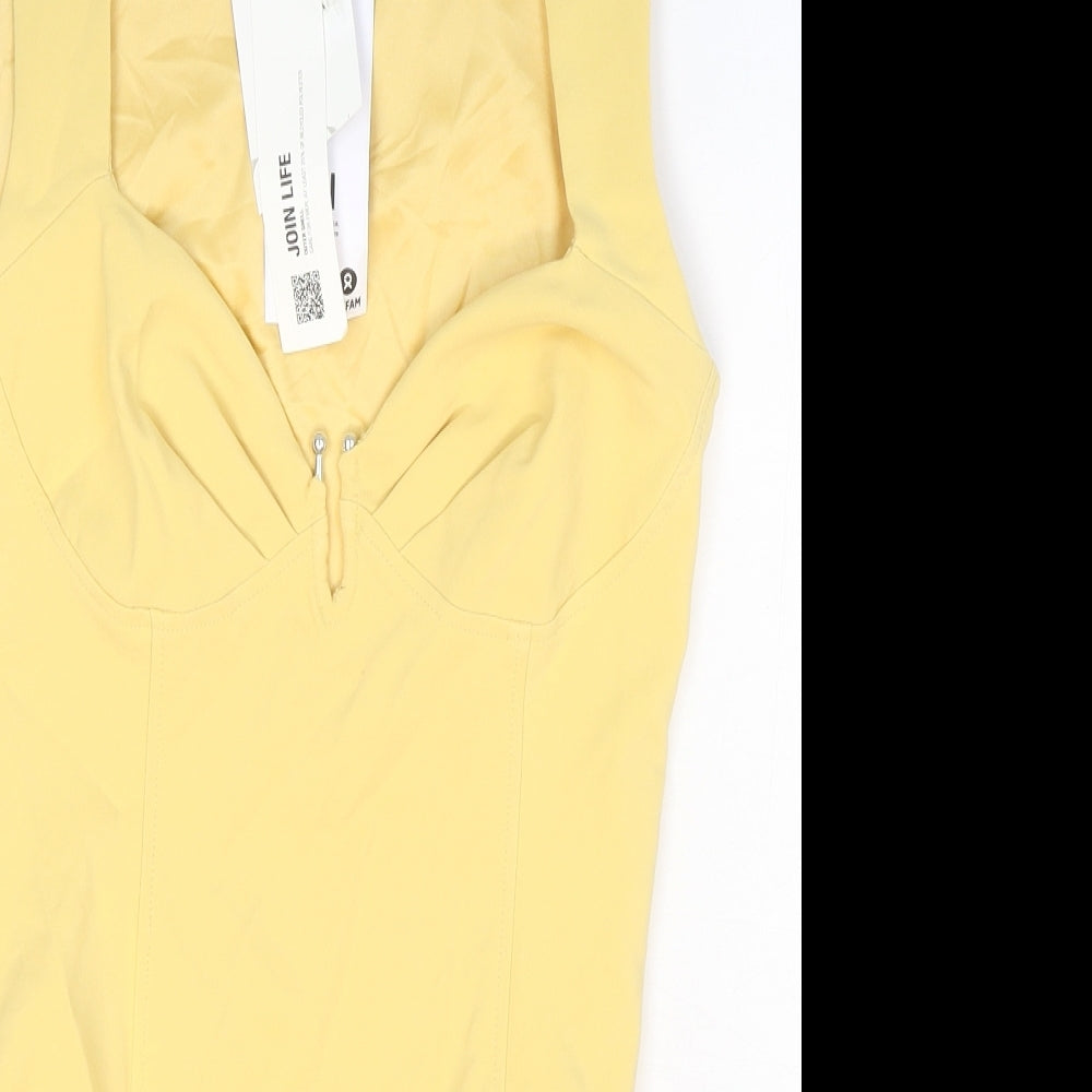 Zara Womens Yellow Polyester Bodysuit One-Piece Size M Snap