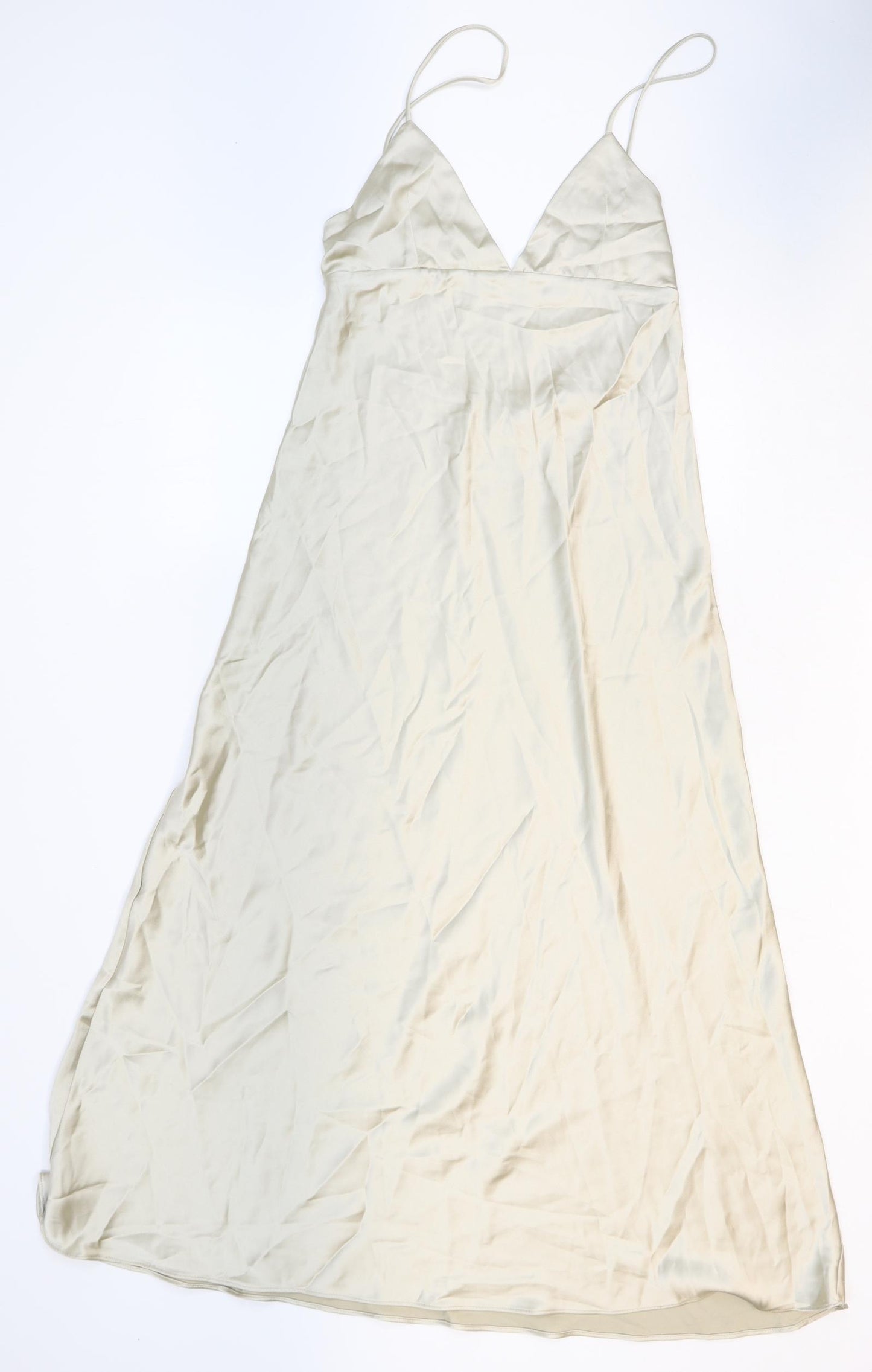 Zara Womens Beige Polyester Slip Dress Size M V-Neck Pullover