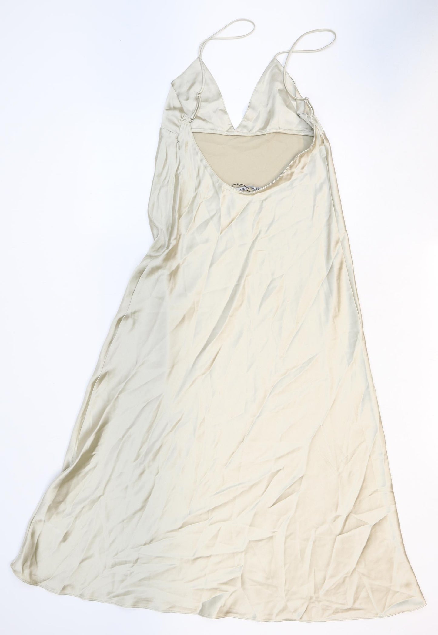 Zara Womens Beige Polyester Slip Dress Size M V-Neck Pullover